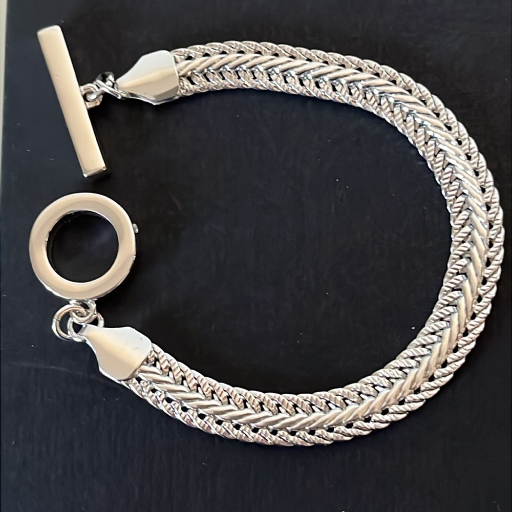 Anne Klein Silver-tone Flat Wheat Chain Toggle Bracelet